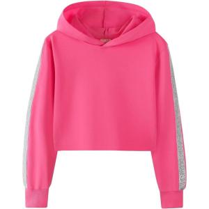 Noomelfish Girls Sparkle Long Sleeve Crop Tops Cropped Hoodies Pullover Sweatshirts (5-14 Years)(Hot Pink)