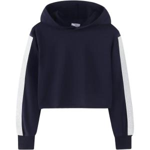 Noomelfish Girls Sparkle Long Sleeve Crop Tops Cropped Hoodies Pullover Sweatshirts (5-14 Years)(Navy Blue)