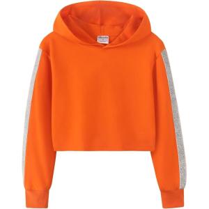 Noomelfish Girls Sparkle Long Sleeve Crop Tops Cropped Hoodies Pullover Sweatshirts (5-14 Years)(Orange)