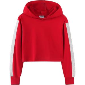 Noomelfish Girls Sparkle Long Sleeve Crop Tops Cropped Hoodies Pullover Sweatshirts (5-14 Years)(Red)