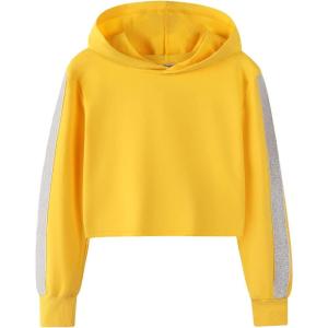 Noomelfish Girls Sparkle Long Sleeve Crop Tops Cropped Hoodies Pullover Sweatshirts (5-14 Years)(Yellow)