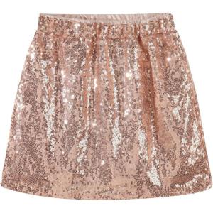 Noomelfish Girls Sparkly Sequin Skirt Kids Elastic Waist Mini Pencil Skirts (5-12 Years)(Champagne)