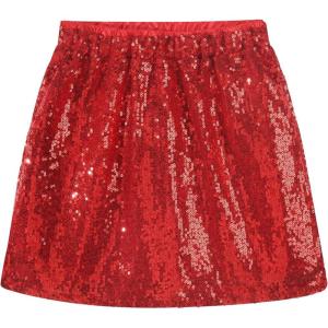 Noomelfish Girls Sparkly Sequin Skirt Kids Elastic Waist Mini Pencil Skirts (5-12 Years)(Red)