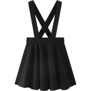 Noomelfish Girls Suspender Skater Skirt Stretchy Cotton Flared Overall Dress (4-12 Years)(Black)