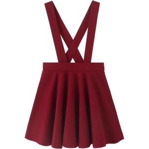 Noomelfish Girls Suspender Skater Skirt Stretchy Cotton Flared Overall Dress (4-12 Years)(Burgundy)