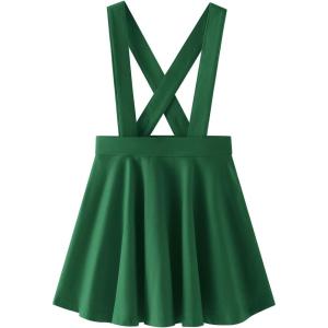 Noomelfish Girls Suspender Skater Skirt Stretchy Cotton Flared Overall Dress (4-12 Years)(Dark Green)