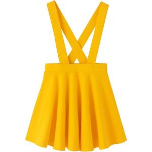 Noomelfish Girls Suspender Skater Skirt Stretchy Cotton Flared Overall Dress (4-12 Years)(Gold Yellow)