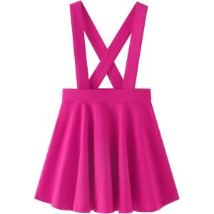 Noomelfish Girls Suspender Skater Skirt Stretchy Cotton Flared Overall Dress (4-12 Years)(Hot Pink)