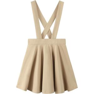 Noomelfish Girls Suspender Skater Skirt Stretchy Cotton Flared Overall Dress (4-12 Years)(Khaki)