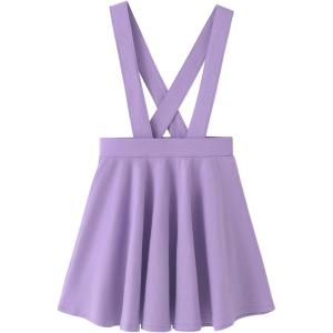 Noomelfish Girls Suspender Skater Skirt Stretchy Cotton Flared Overall Dress (4-12 Years)(Light Purple)