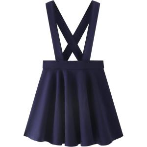 Noomelfish Girls Suspender Skater Skirt Stretchy Cotton Flared Overall Dress (4-12 Years)(Navy Blue)