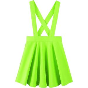 Noomelfish Girls Suspender Skater Skirt Stretchy Cotton Flared Overall Dress (4-12 Years)(Neon Green)