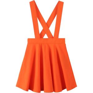 Noomelfish Girls Suspender Skater Skirt Stretchy Cotton Flared Overall Dress (4-12 Years)(Orange)