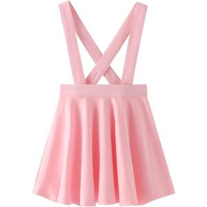 Noomelfish Girls Suspender Skater Skirt Stretchy Cotton Flared Overall Dress (4-12 Years)(Pink)