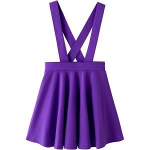 Noomelfish Girls Suspender Skater Skirt Stretchy Cotton Flared Overall Dress (4-12 Years)(Purple)