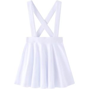 Noomelfish Girls Suspender Skater Skirt Stretchy Cotton Flared Overall Dress (4-12 Years)(White)