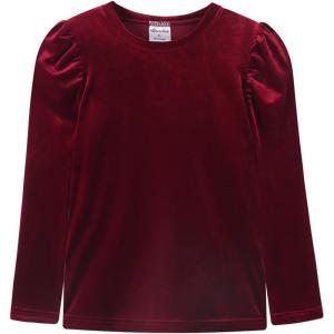 Noomelfish Girls Velvet Puff Long Sleeve Shirt Casual Solid Pleated Blouse Tops (5-12 Years)(Burgundy)