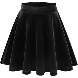 Noomelfish Girls Velvet Stretch Mini Flared Pleated Skater Skirt (4-12 Years)(Black)
