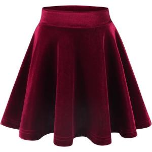 Noomelfish Girls Velvet Stretch Mini Flared Pleated Skater Skirt (4-12 Years)(Burgundy)
