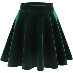 Noomelfish Girls Velvet Stretch Mini Flared Pleated Skater Skirt (4-12 Years)(Dark Green)