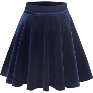 Noomelfish Girls Velvet Stretch Mini Flared Pleated Skater Skirt (4-12 Years)(Navy Blue)
