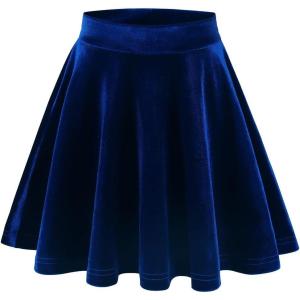 Noomelfish Girls Velvet Stretch Mini Flared Pleated Skater Skirt (4-12 Years)(Royal Blue)