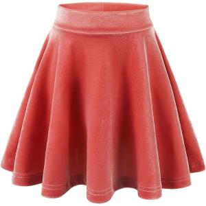 Noomelfish Girls Velvet Stretch Mini Flared Pleated Skater Skirt, Pink, Size 5-6 Years