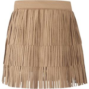 Noomelfish Girls and Women Suede Fringe Skirt Boho Tassel Layered Ruffle Skirt(Khaki)