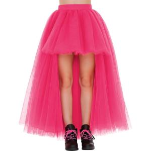Noomlfish Girls High Low Long Tutu Skirts Kids Tulle Party Maxi Skirt (4-12 Years)(Hot Pink)