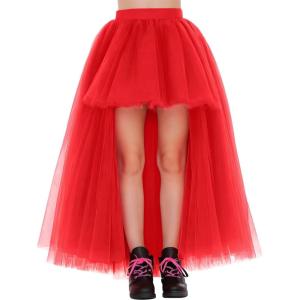 Noomlfish Girls High Low Long Tutu Skirts Kids Tulle Party Maxi Skirt (4-12 Years)(Red)