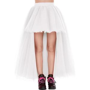 Noomlfish Girls High Low Long Tutu Skirts Kids Tulle Party Maxi Skirt (4-12 Years)(White)