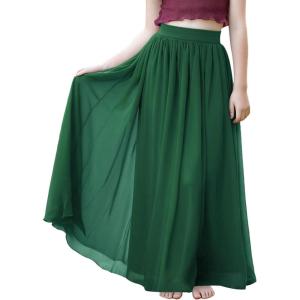 Noomlfish Kids Chiffon Pleated Long Skirts Boho Maxi Party Flower Girl Dress (5-12 Years)(Dark Green)