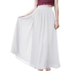 Noomlfish Kids Chiffon Pleated Long Skirts Boho Maxi Party Flower Girl Dress (5-12 Years)(White)