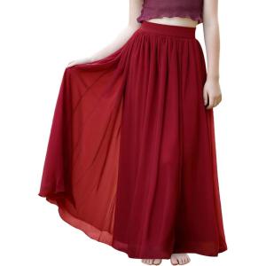 Noomlfish Kids Chiffon Pleated Long Skirts Boho Maxi Party Flower Girl Dress (5-12 Years)(Wine Red)