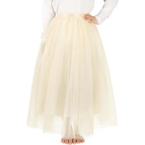 Noomlfish Kids Long Tutu Skirts Flower Girl Tulle Party Maxi Skirt (4-12 Years)(Ivory Beige)