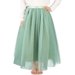 Noomlfish Kids Long Tutu Skirts Flower Girl Tulle Party Maxi Skirt (4-12 Years)(Sage Green)