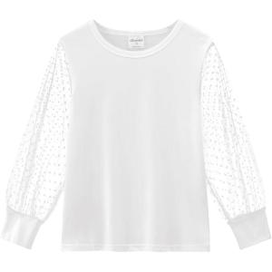 Noomelfish Girls Mesh Long Sleeve T-Shirts Kids Cute Sheer Dressy Tops Blouse(5-12 Years)(Dot White)