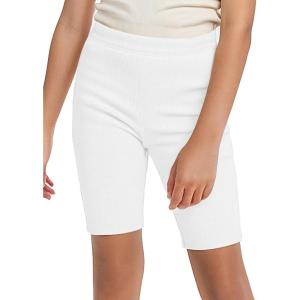Noomelfish Girls Biker Ribbed Shorts Kids Cotton Kint Long Shorts (5-12 Years)(White)