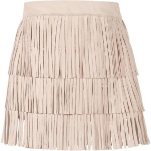 Noomelfish Girls and Women Suede Fringe Skirt Boho Tassel Layered Ruffle Skirt (5-12 Years)(Beige)