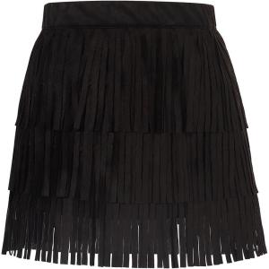 Noomelfish Girls and Women Suede Fringe Skirt Boho Tassel Layered Ruffle Skirt (5-12 Years)(Black)