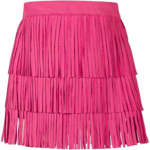 Noomelfish Girls and Women Suede Fringe Skirt Boho Tassel Layered Ruffle Skirt (5-12 Years)(Hot Pink)