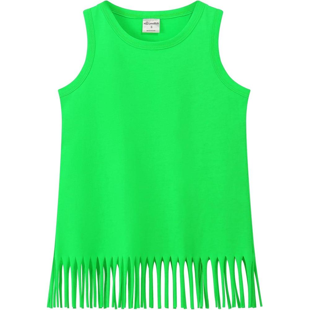 image:imageNoomelfish Girls Fringe Tank Tops Cotton Summer Sleeveless Shirts 512 YearsNeon Green