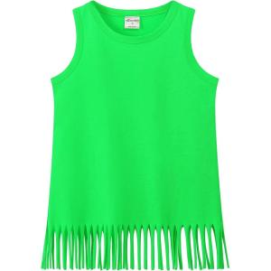 Noomelfish Girls Fringe Tank Tops Cotton Summer Sleeveless Shirts (5-12 Years)(Neon Green)