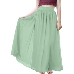 Noomlfish Kids Chiffon Pleated Long Skirts Boho Maxi Party Flower Girl Dress (5-12 Years)(Light Green)