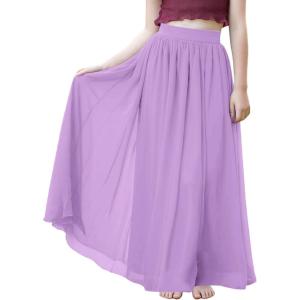 Noomlfish Kids Chiffon Pleated Long Skirts Boho Maxi Party Flower Girl Dress (5-12 Years)(Light Purple)