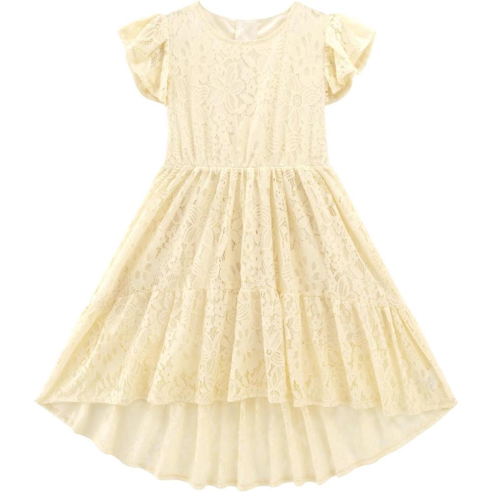 image:imageNoomelfish Girls Lace High Low Boho Dress Short Sleeve Western Party Formal Maxi Dresses 512 YearsBeige