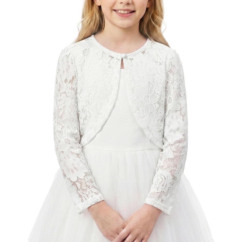 image:imageNoomelfish Girls Lace Cardigan Shrug Kids Long Sleeve Bolero Sheer Floral Tops512 YearsFlower White