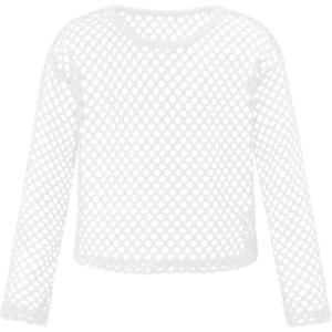 Noomelfish Girls Fishnet Crochet Crop Tops Kids Long Sleeve Mesh Dance T-Shirts Blouse(5-14 Years)(White)
