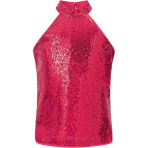 Noomelfish Girls Halter Sequin Tank Tops Sparkly Glitter Shiny Dance Sleeveless Shirt (5-12 Years)(Hot Pink)
