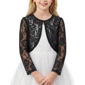 Noomelfish Girls Lace Cardigan Shrug Kids Long Sleeve Bolero Sheer Floral Tops(5-12 Years)(Rose Black)